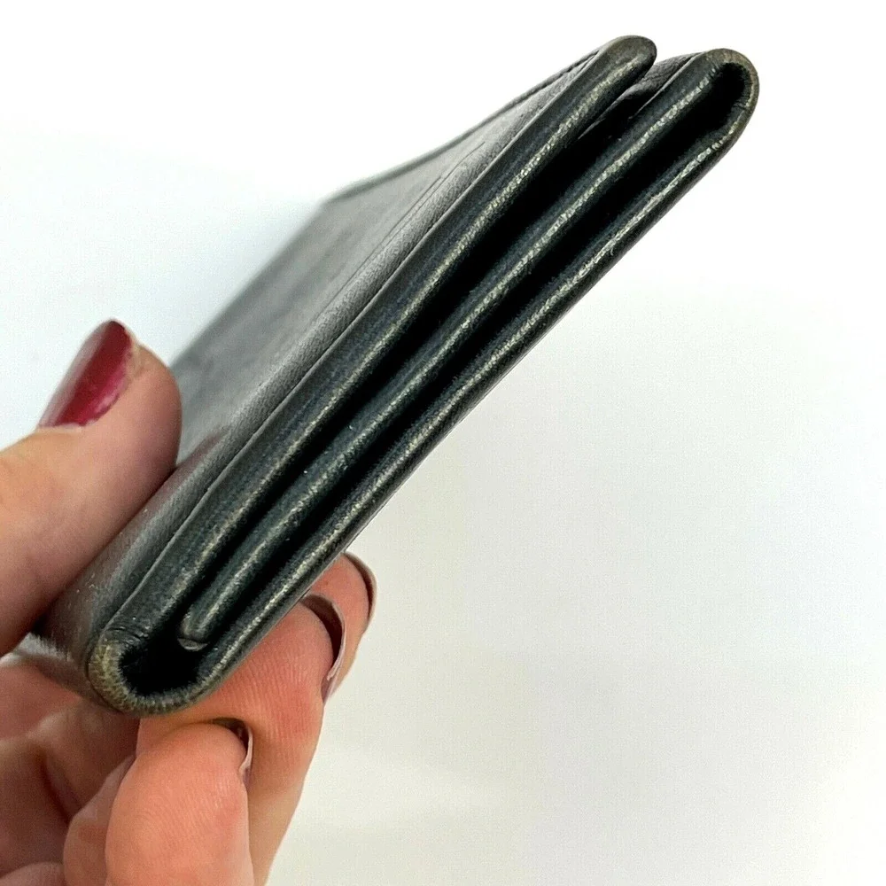 Mens Wallet Black Top Grain Cowhide Trifold Initial Letter 